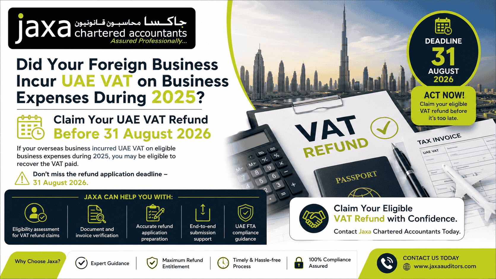 Did Your Foreign Business Incur UAE VAT on Business Expenses During 2025? Claim Your VAT Refund Before 31 August 2026
