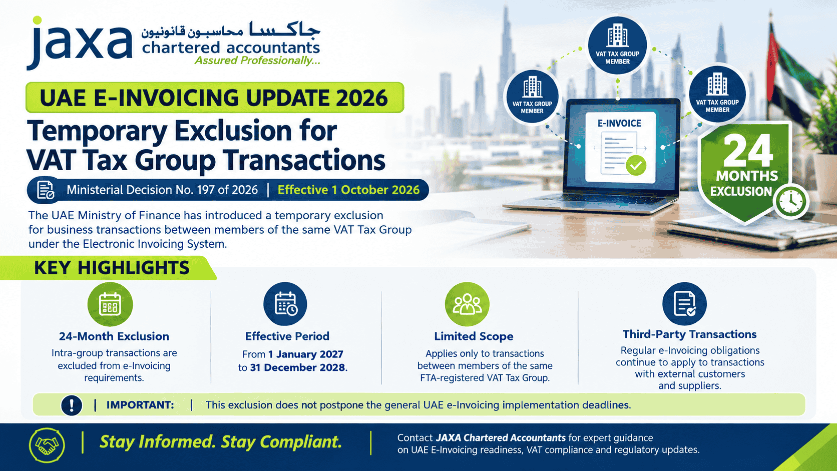 UAE E-Invoicing Update 2026: Grace Period for VAT Tax Group Transactions